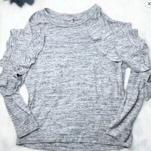 Heather Grey Sweatshirt with Ruffled Sleeves Lightweight Sweater Womens XL